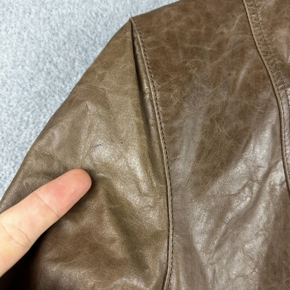 Wilsons Leather Jacket Womens Large Brown Zip Paisley Lining Collar Pockets - Picture 6 of 11